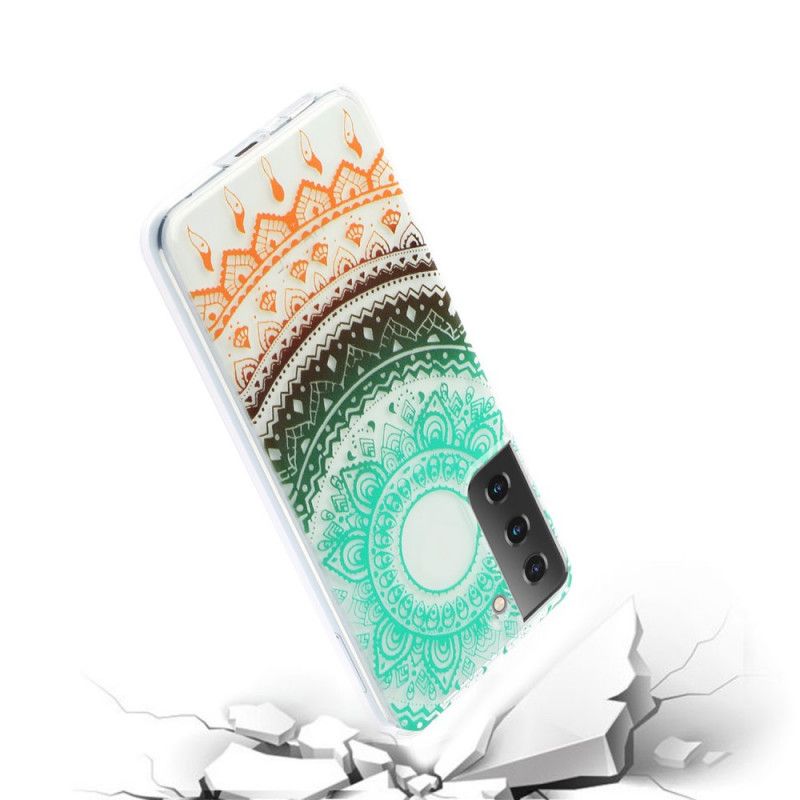 Hoesje voor Samsung Galaxy S21 5G Groen Zwart Transparante Bloemenmandala