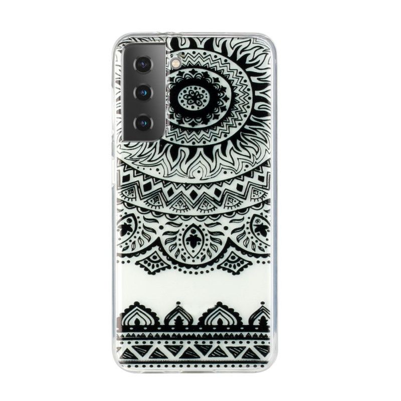 Hoesje voor Samsung Galaxy S21 5G Groen Zwart Transparante Bloemenmandala