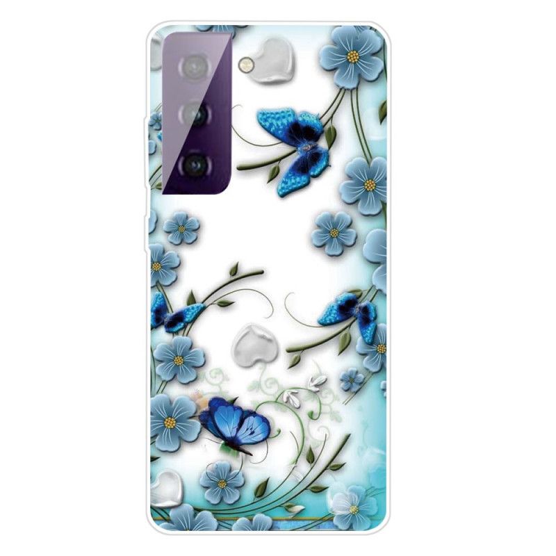 Hoesje voor Samsung Galaxy S21 5G Retro Vlinders En Bloemen