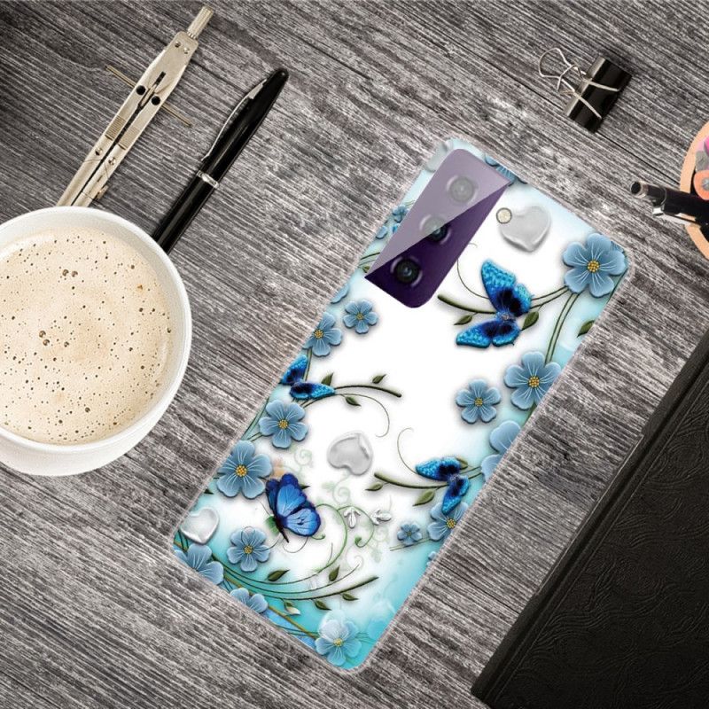 Hoesje voor Samsung Galaxy S21 5G Retro Vlinders En Bloemen