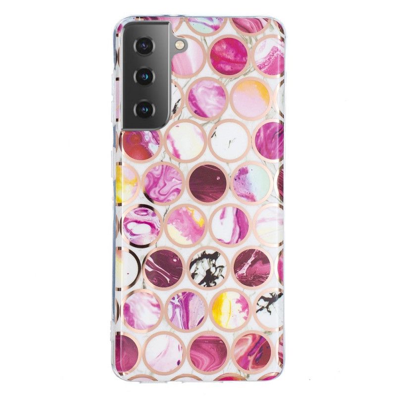 Hoesje voor Samsung Galaxy S21 5G Wit Zwart Geometrisch Marmer