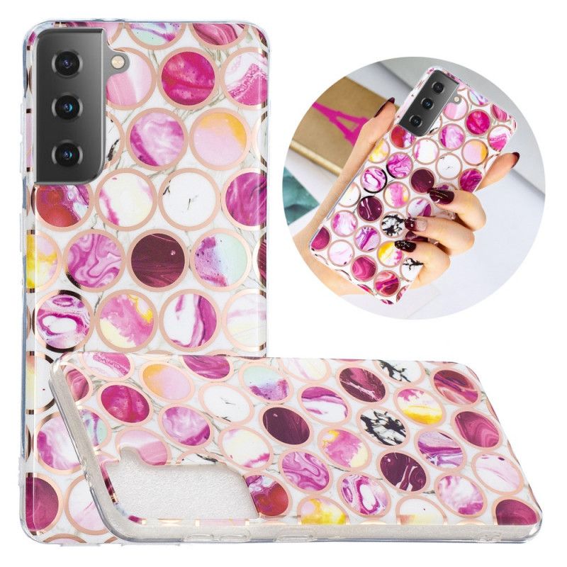 Hoesje voor Samsung Galaxy S21 5G Wit Zwart Geometrisch Marmer