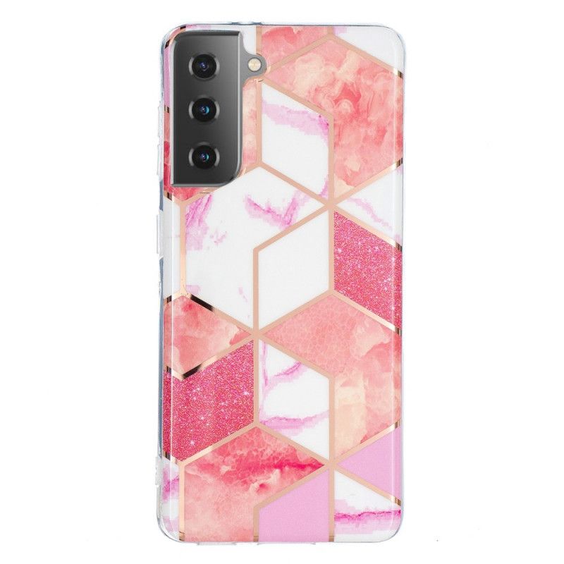 Hoesje voor Samsung Galaxy S21 5G Wit Zwart Geometrisch Marmer