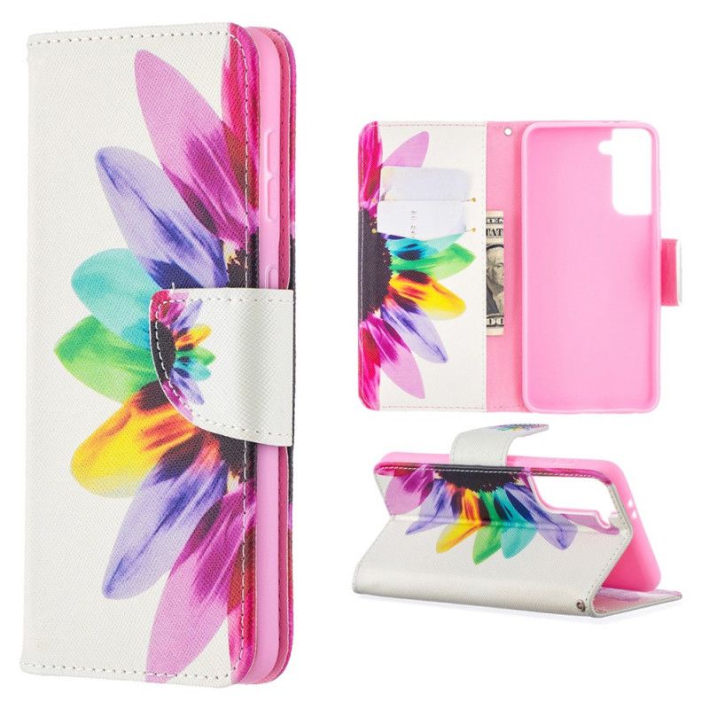 Leren Hoesje Samsung Galaxy S21 5G Aquarelbloem