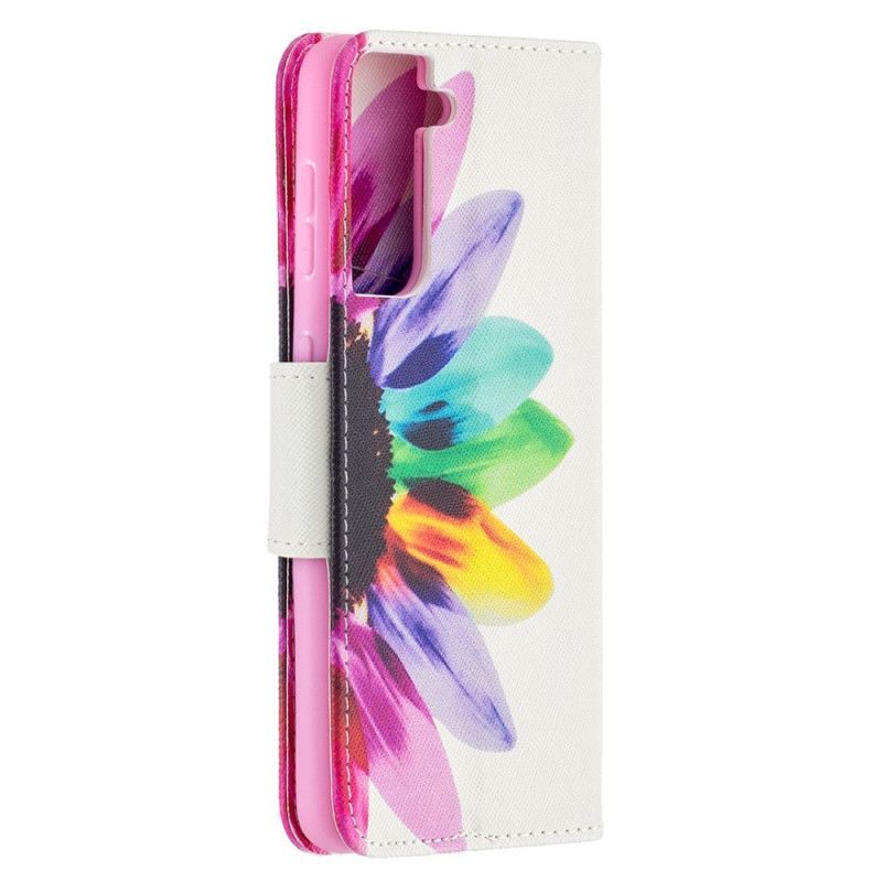 Leren Hoesje Samsung Galaxy S21 5G Aquarelbloem