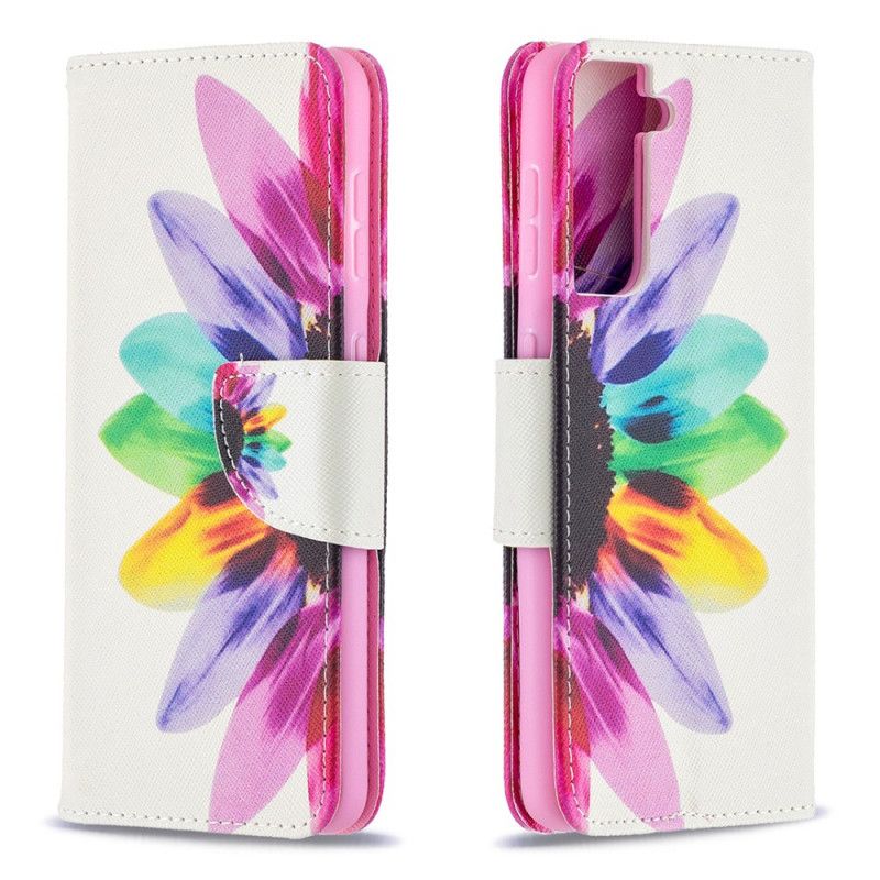 Leren Hoesje Samsung Galaxy S21 5G Aquarelbloem