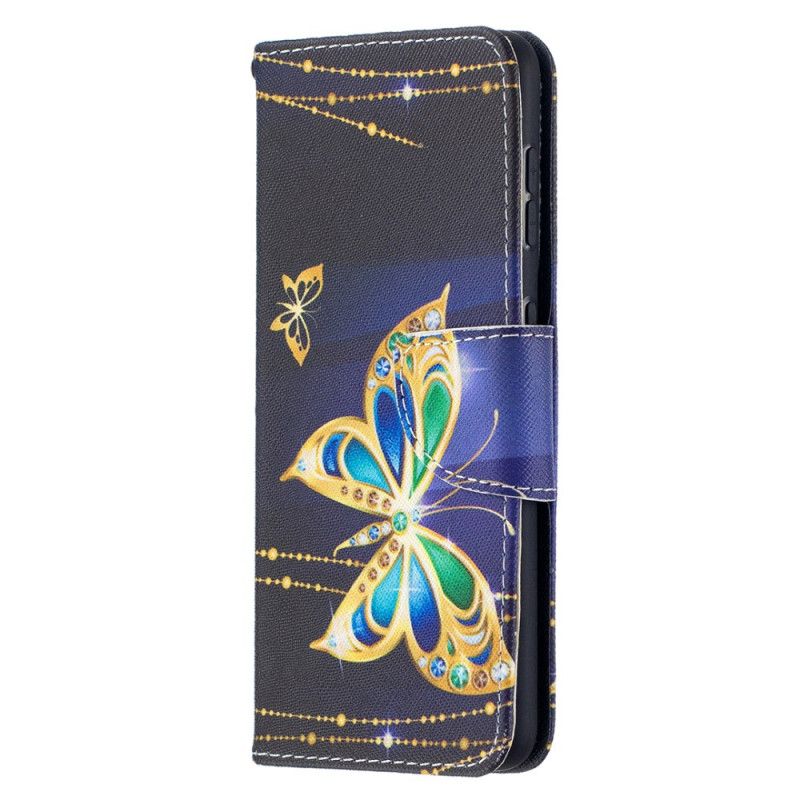 Leren Hoesje Samsung Galaxy S21 5G Donkerblauw Zwart Koningen Vlinders