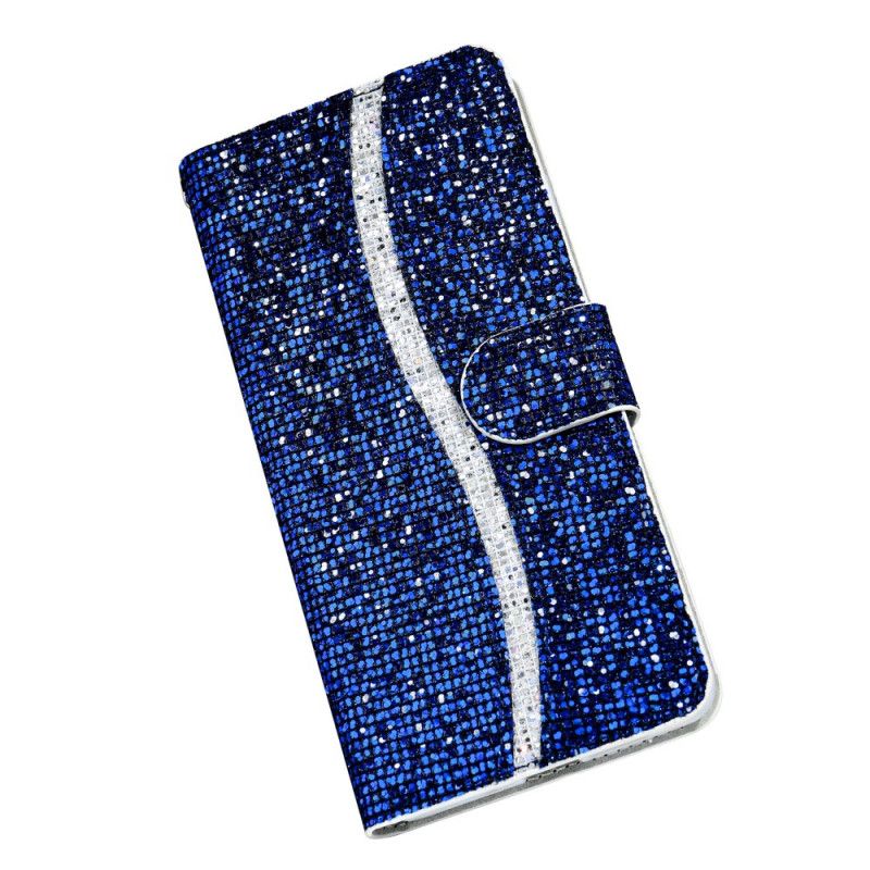 Leren Hoesje Samsung Galaxy S21 5G Donkerblauw Zwart Ontwerp Met Glitter