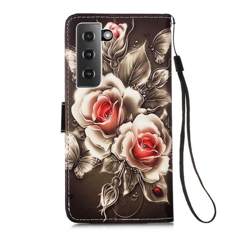 Leren Hoesje Samsung Galaxy S21 5G Gouden Rozen