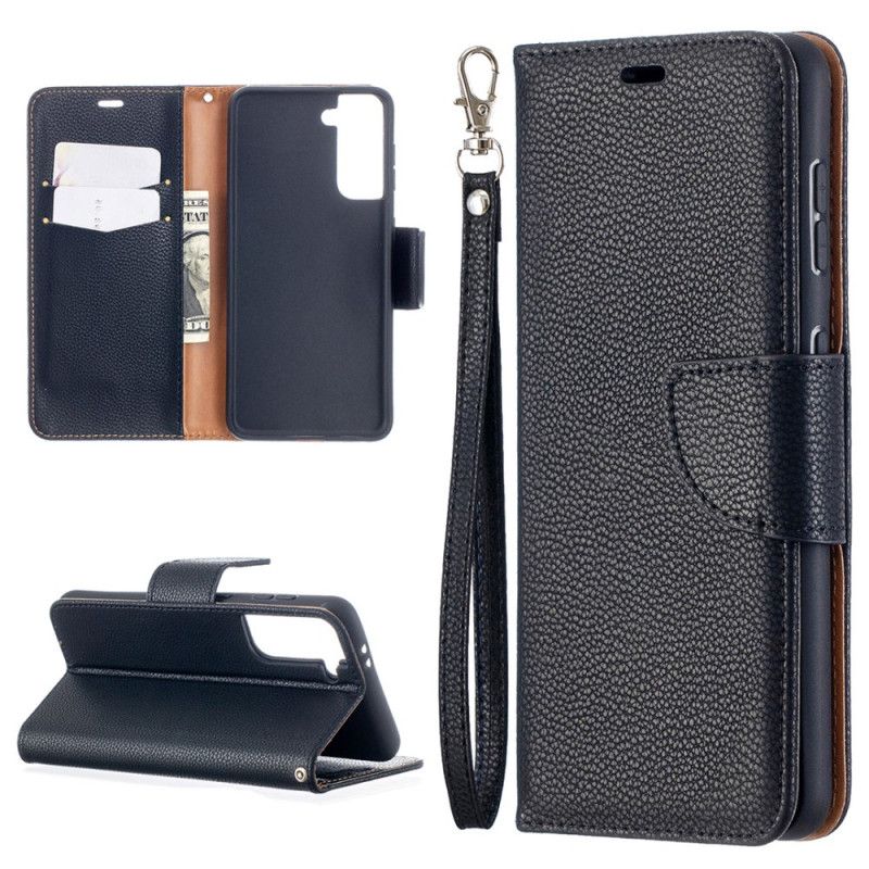 Leren Hoesje Samsung Galaxy S21 5G Grijs Zwart Telefoonhoesje Lychee Schuine Flap