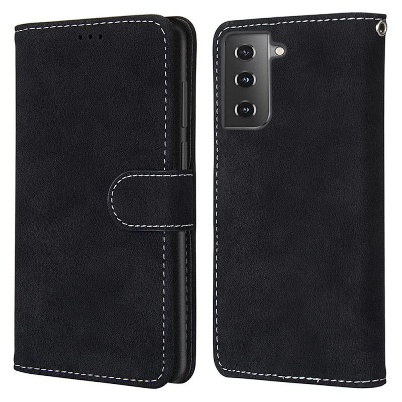 Leren Hoesje Samsung Galaxy S21 5G Grijs Zwart Vintage Nieuwe Kleuren Kunstleer