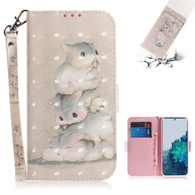 Leren Hoesje Samsung Galaxy S21 5G Hamsters Met String