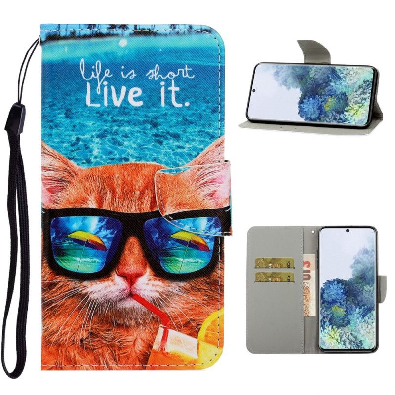 Leren Hoesje Samsung Galaxy S21 5G Kat Leef Het Met String