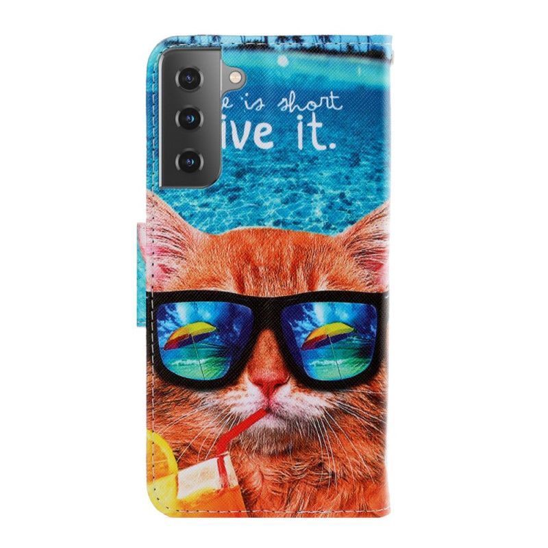 Leren Hoesje Samsung Galaxy S21 5G Kat Leef Het Met String