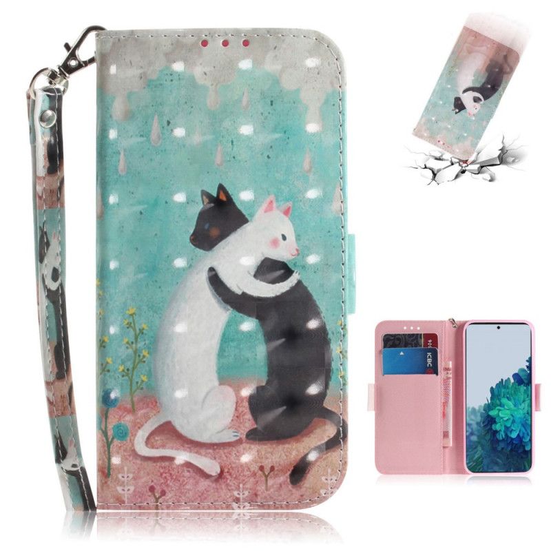 Leren Hoesje Samsung Galaxy S21 5G Kattenvriendjes Met String