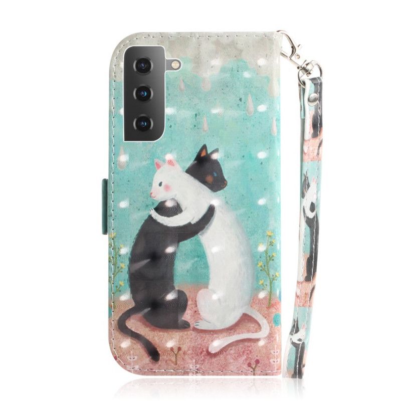 Leren Hoesje Samsung Galaxy S21 5G Kattenvriendjes Met String