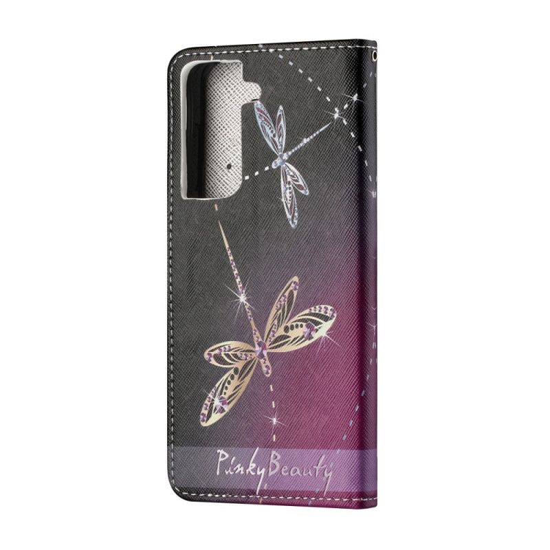 Leren Hoesje Samsung Galaxy S21 5G Libellen Met String