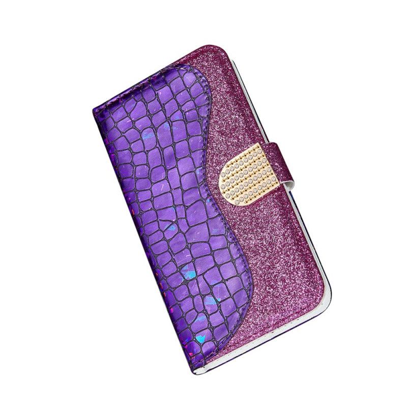 Leren Hoesje Samsung Galaxy S21 5G Lichtblauw Groen Krokodil Diamanten