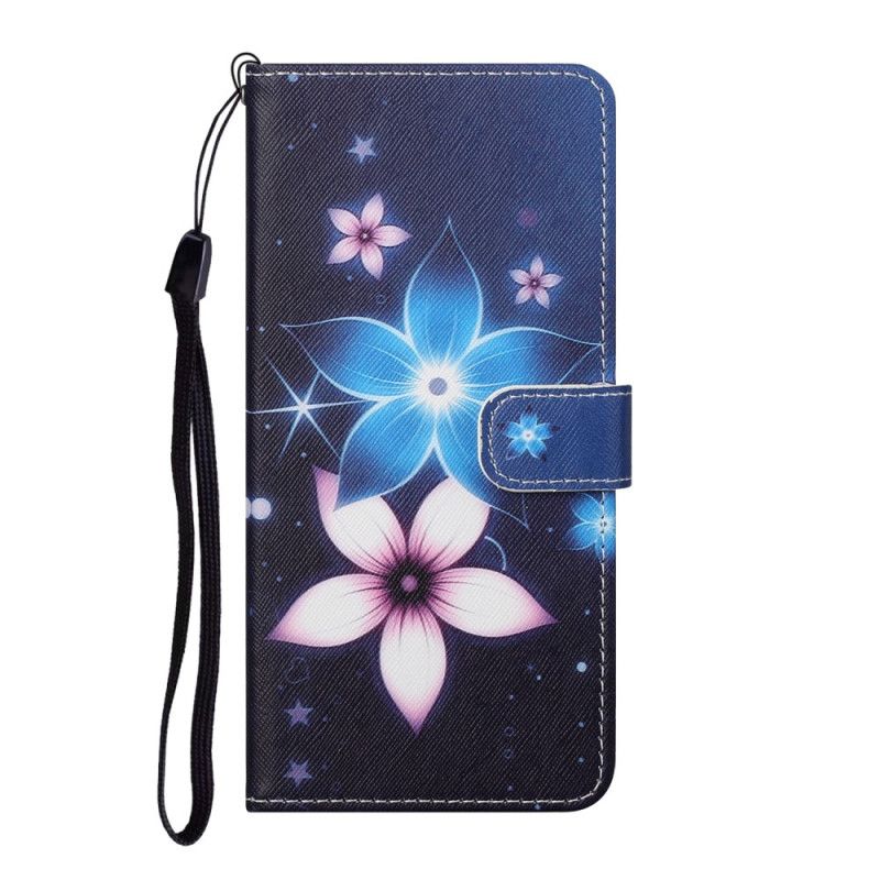 Leren Hoesje Samsung Galaxy S21 5G Maanbloemen Met String