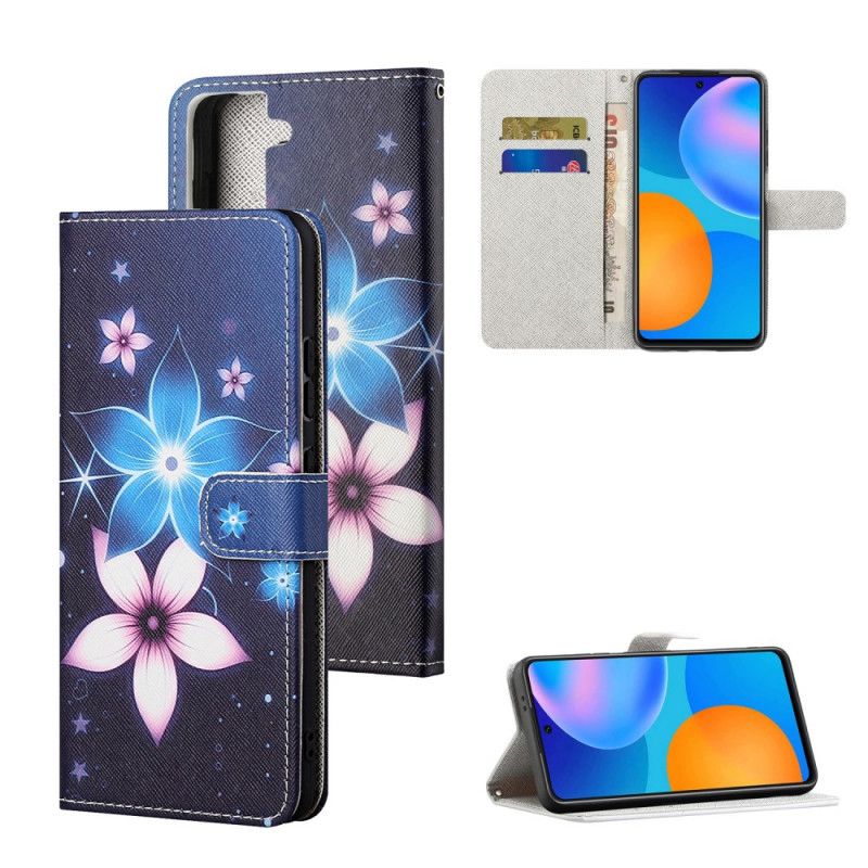 Leren Hoesje Samsung Galaxy S21 5G Maanbloemen Met String