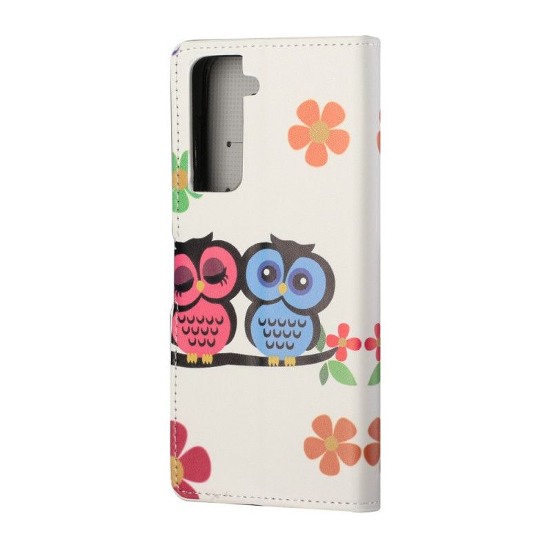 Leren Hoesje Samsung Galaxy S21 5G Paar Uilen