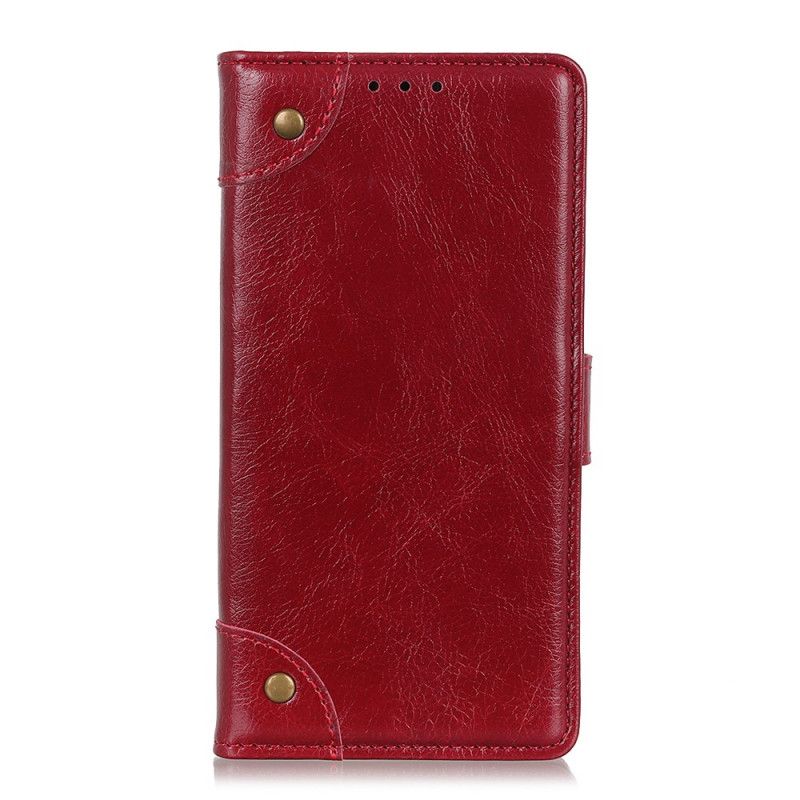 Leren Hoesje Samsung Galaxy S21 5G Rood Zwart Telefoonhoesje Vintage Klinknagels In Nappaleer Stijl