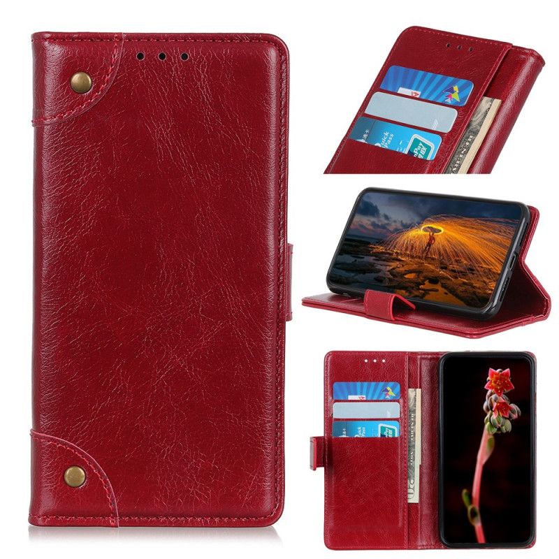 Leren Hoesje Samsung Galaxy S21 5G Rood Zwart Telefoonhoesje Vintage Klinknagels In Nappaleer Stijl