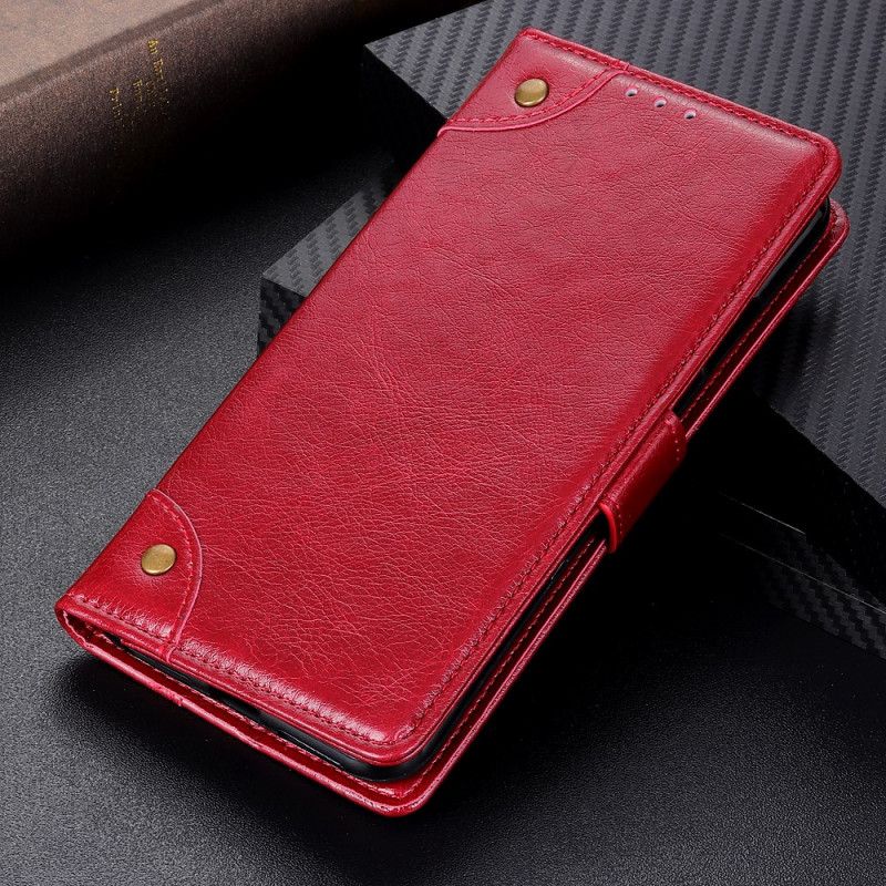 Leren Hoesje Samsung Galaxy S21 5G Rood Zwart Telefoonhoesje Vintage Klinknagels In Nappaleer Stijl