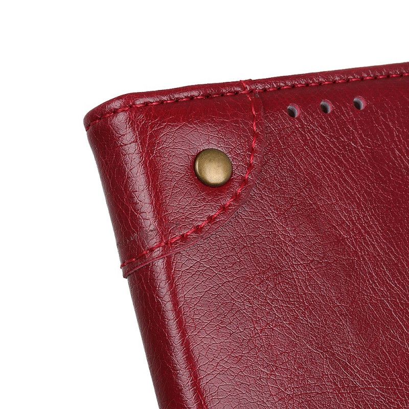 Leren Hoesje Samsung Galaxy S21 5G Rood Zwart Telefoonhoesje Vintage Klinknagels In Nappaleer Stijl