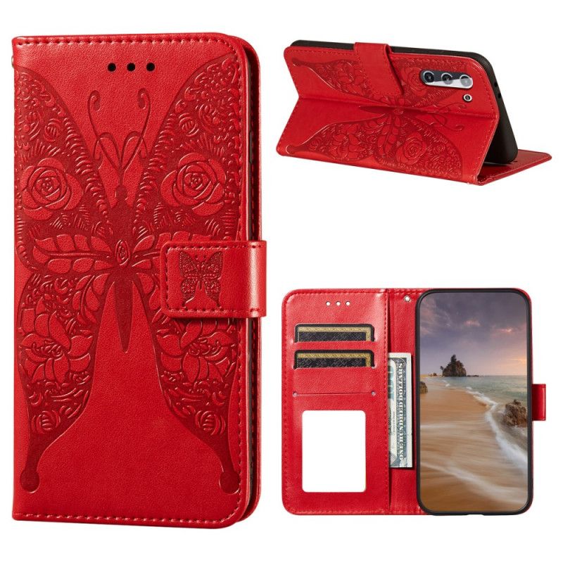 Leren Hoesje Samsung Galaxy S21 5G Rood Zwart Vlinder Bloemenpatroon