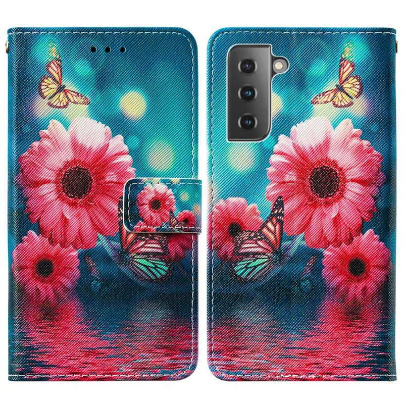 Leren Hoesje Samsung Galaxy S21 5G Rood Zwart Waarom Geen Vlinders?