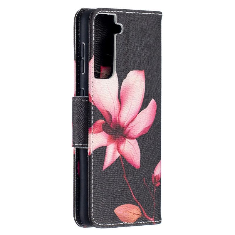 Leren Hoesje Samsung Galaxy S21 5G Roze Bloem