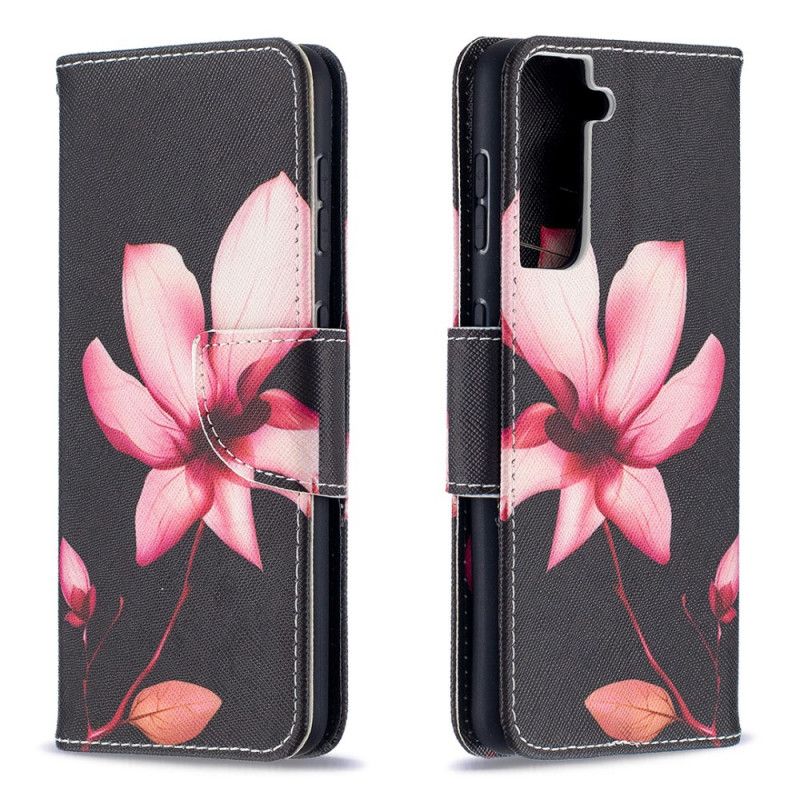 Leren Hoesje Samsung Galaxy S21 5G Roze Bloem