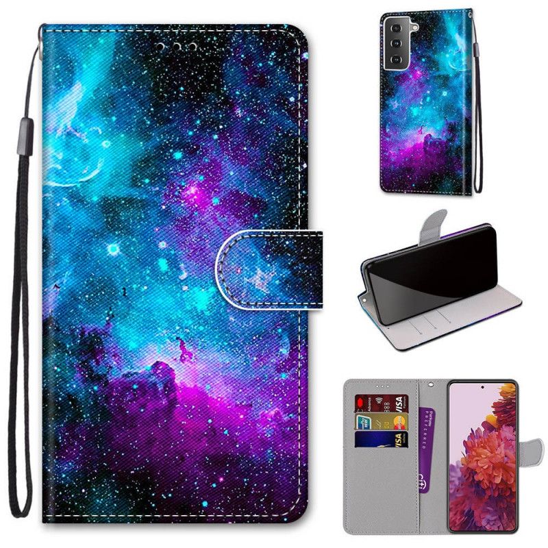 Leren Hoesje Samsung Galaxy S21 5G Telefoonhoesje Kosmische Lucht