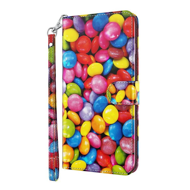 Leren Hoesje Samsung Galaxy S21 5G Telefoonhoesje Lichtvlek Candy Met Riempje