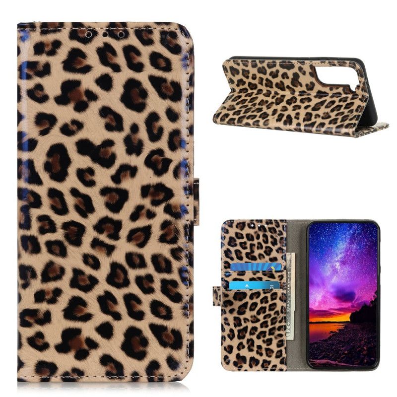 Leren Hoesje Samsung Galaxy S21 5G Telefoonhoesje Luipaard