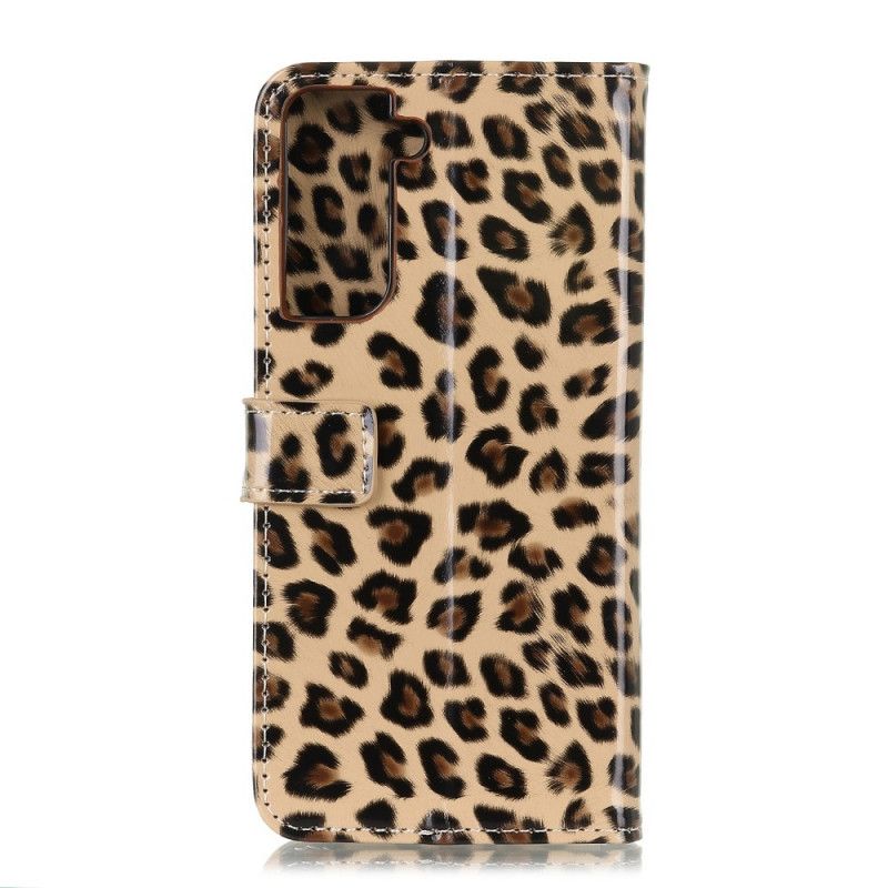 Leren Hoesje Samsung Galaxy S21 5G Telefoonhoesje Luipaard