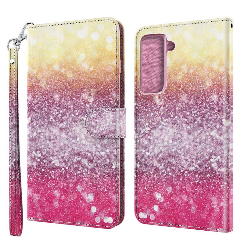 Leren Hoesje Samsung Galaxy S21 5G Telefoonhoesje Magenta Glitterverloop