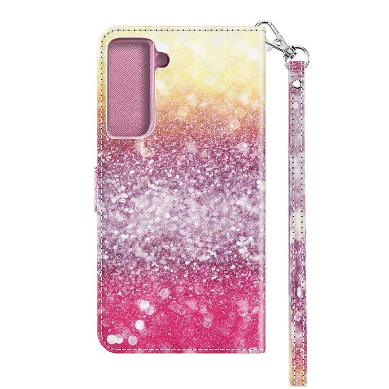 Leren Hoesje Samsung Galaxy S21 5G Telefoonhoesje Magenta Glitterverloop