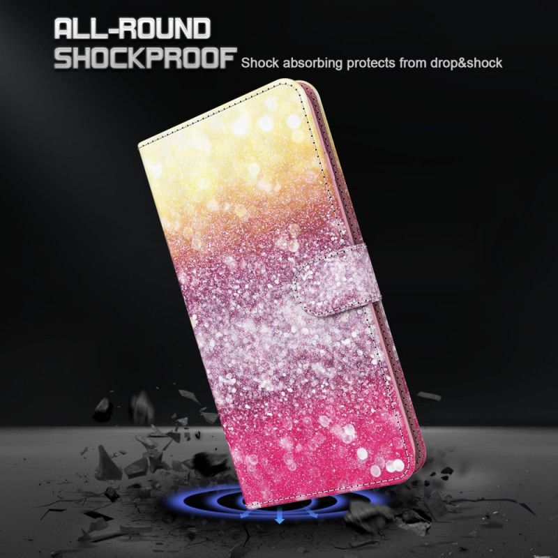 Leren Hoesje Samsung Galaxy S21 5G Telefoonhoesje Magenta Glitterverloop