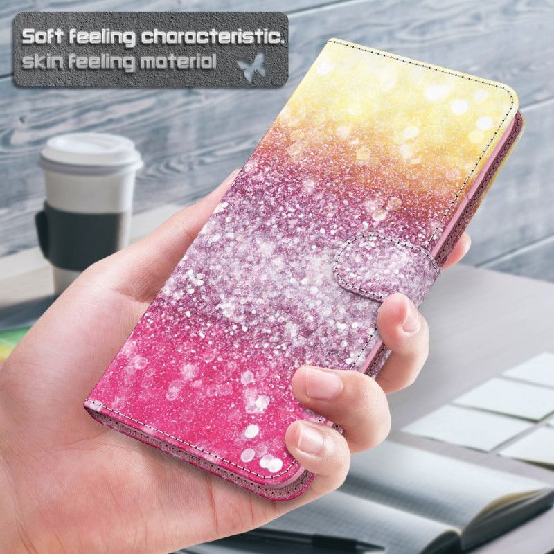 Leren Hoesje Samsung Galaxy S21 5G Telefoonhoesje Magenta Glitterverloop