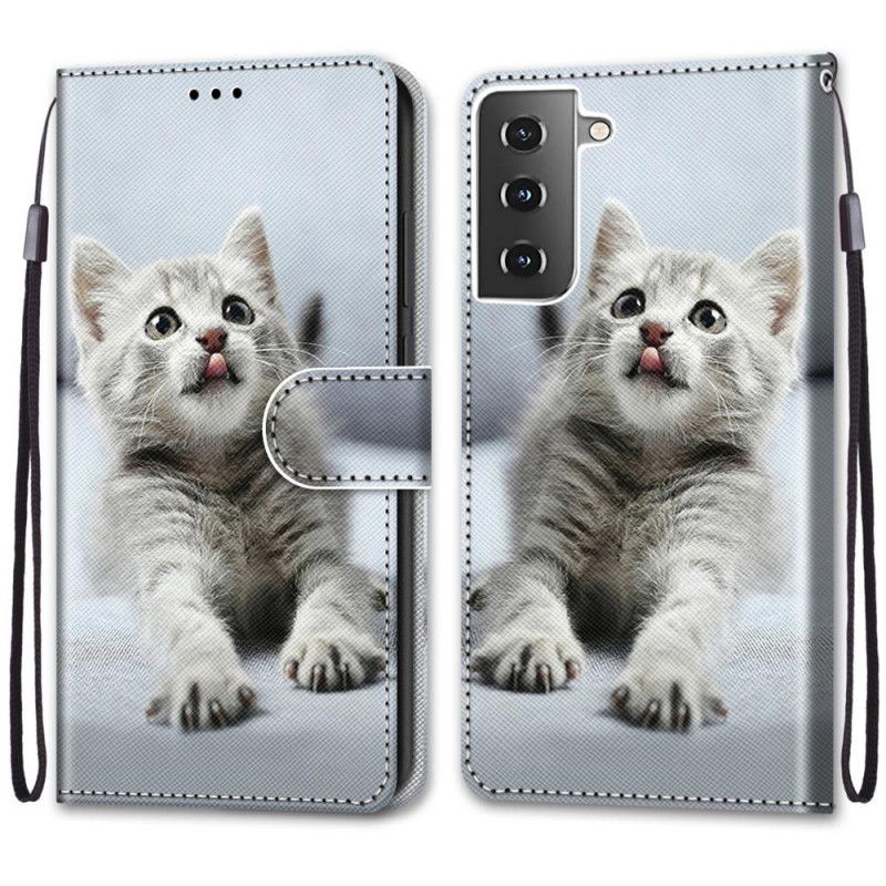 Leren Hoesje Samsung Galaxy S21 5G Wit Zwart De Mooiste Katten