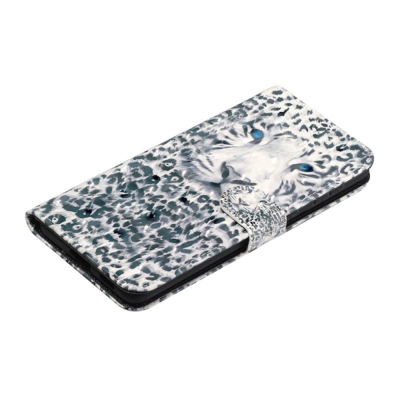 Leren Hoesje Samsung Galaxy S21 5G Wit Zwart Tijgerlichtspots Met Riempje