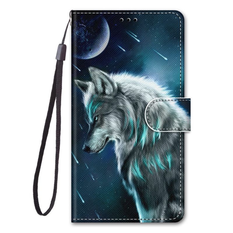 Leren Hoesje Samsung Galaxy S21 5G Wolf Onder Een Sterrenregen