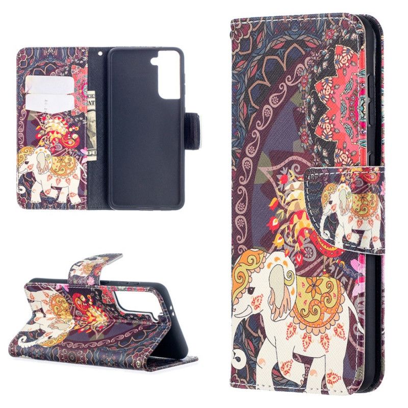 Leren Hoesje voor Samsung Galaxy S21 5G Etnische Olifantenmandala