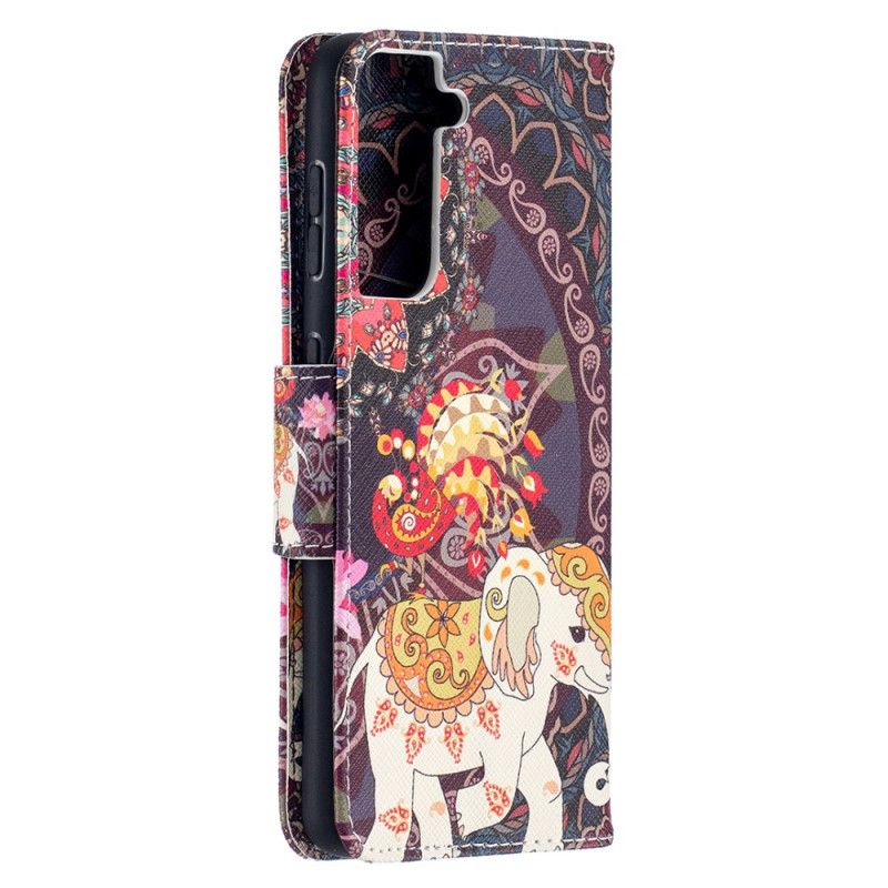 Leren Hoesje voor Samsung Galaxy S21 5G Etnische Olifantenmandala