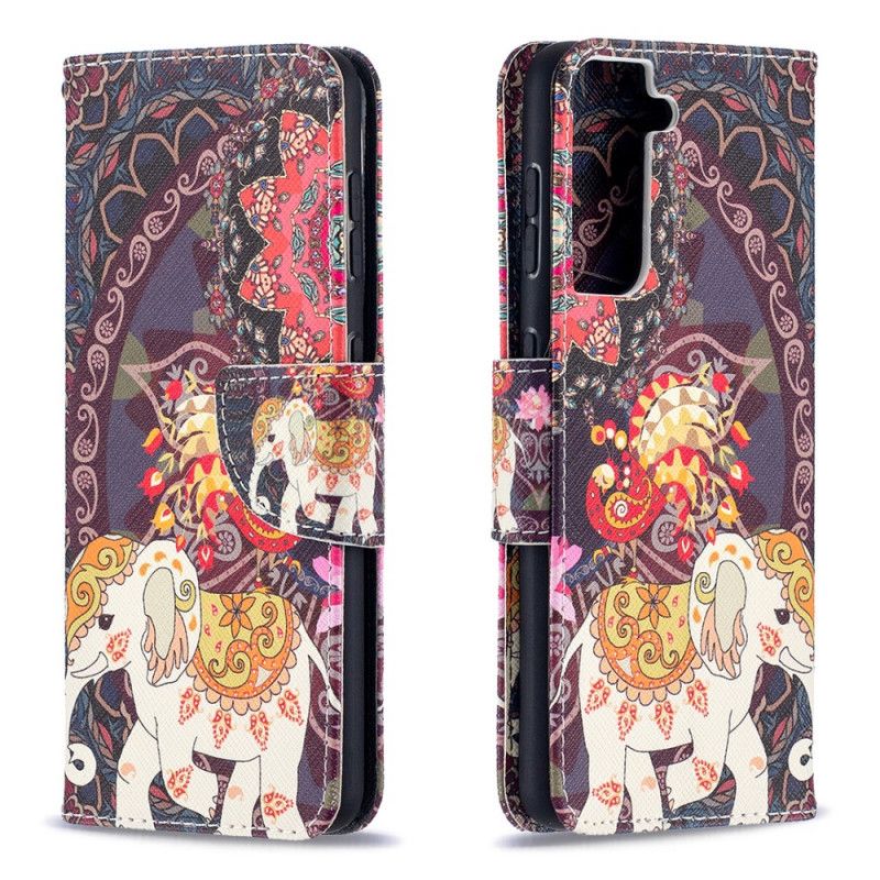 Leren Hoesje voor Samsung Galaxy S21 5G Etnische Olifantenmandala