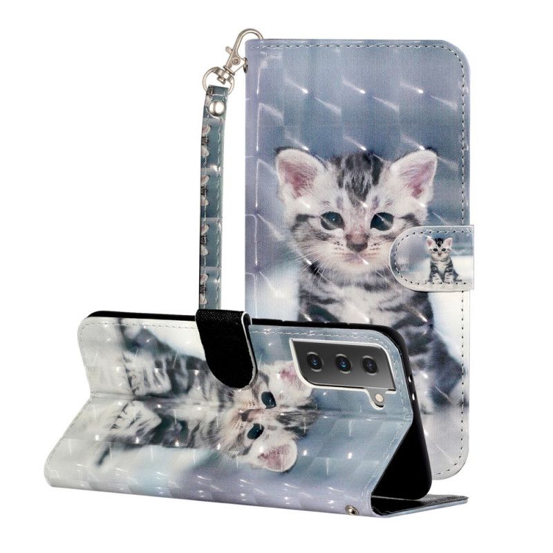 Leren Hoesje voor Samsung Galaxy S21 5G Kitten Light Spots Met Riempje