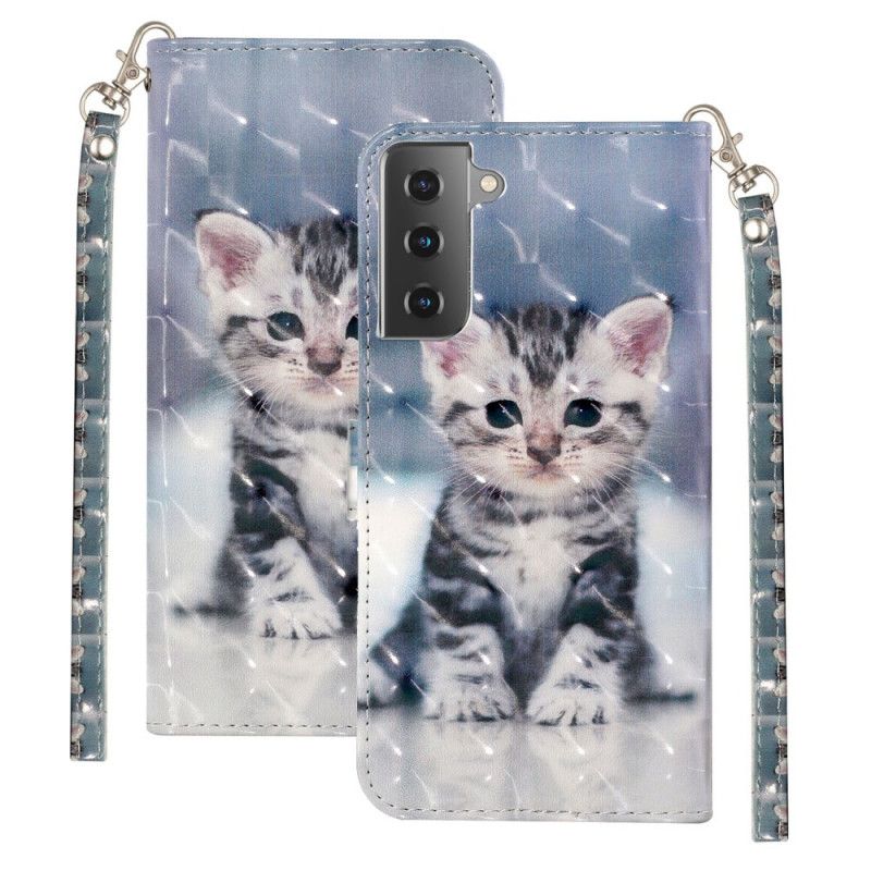 Leren Hoesje voor Samsung Galaxy S21 5G Kitten Light Spots Met Riempje