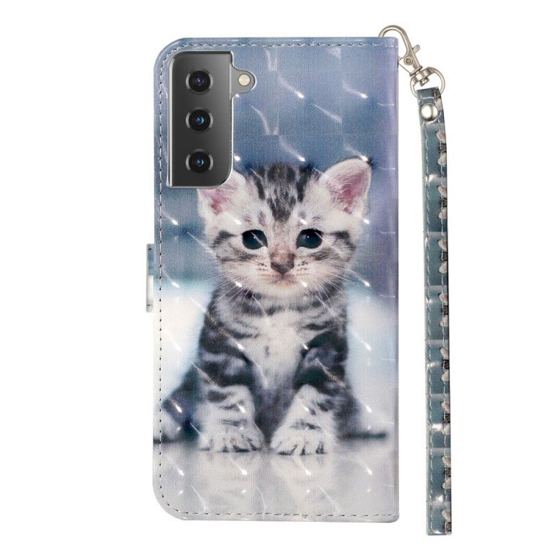 Leren Hoesje voor Samsung Galaxy S21 5G Kitten Light Spots Met Riempje